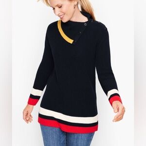 Talbots Navy/Red/Yellow Asymmetrical Split Turtle Neck Sweater Size XS